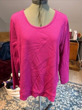 D&Co. Women's Scoop Neck Long Sleeve Top - Bright Fuchsia